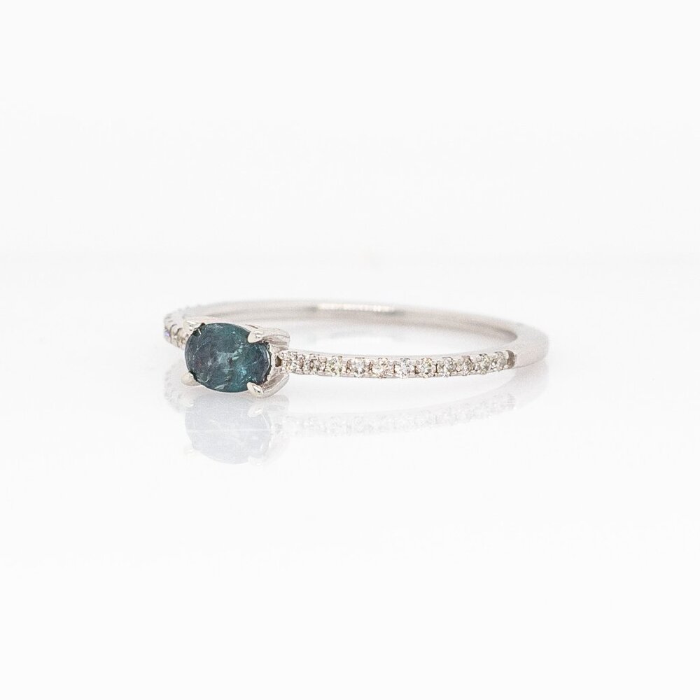 Natural Alexandrite Ring in Solid 14K White Gold with Diamond Accents - Picture 5 of 9